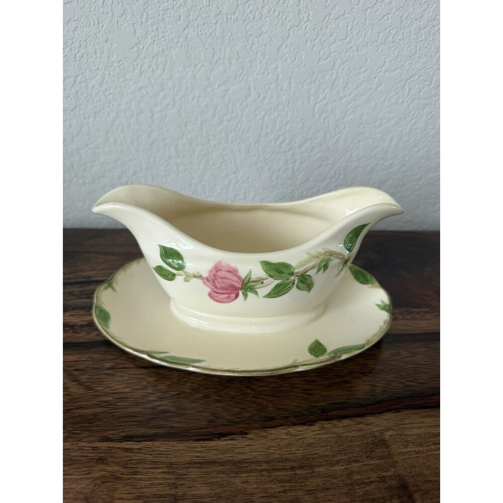Franciscan Desert Rose Gravy Boat w/Attached Under Plate 8 1/2" Length VGC